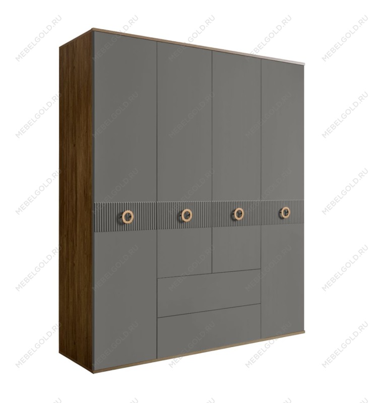 Шкаф 4-х дверный с ящиками Bogemia Woodline Fi (Серый/Золото) БМШ2/41