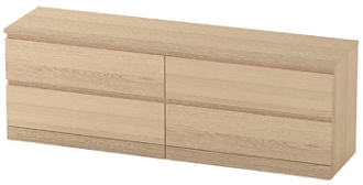 МАЛЬМ / VARMA Комод ИКЕА / IKEA 4D, 160x54x40, шпон, беленый дуб