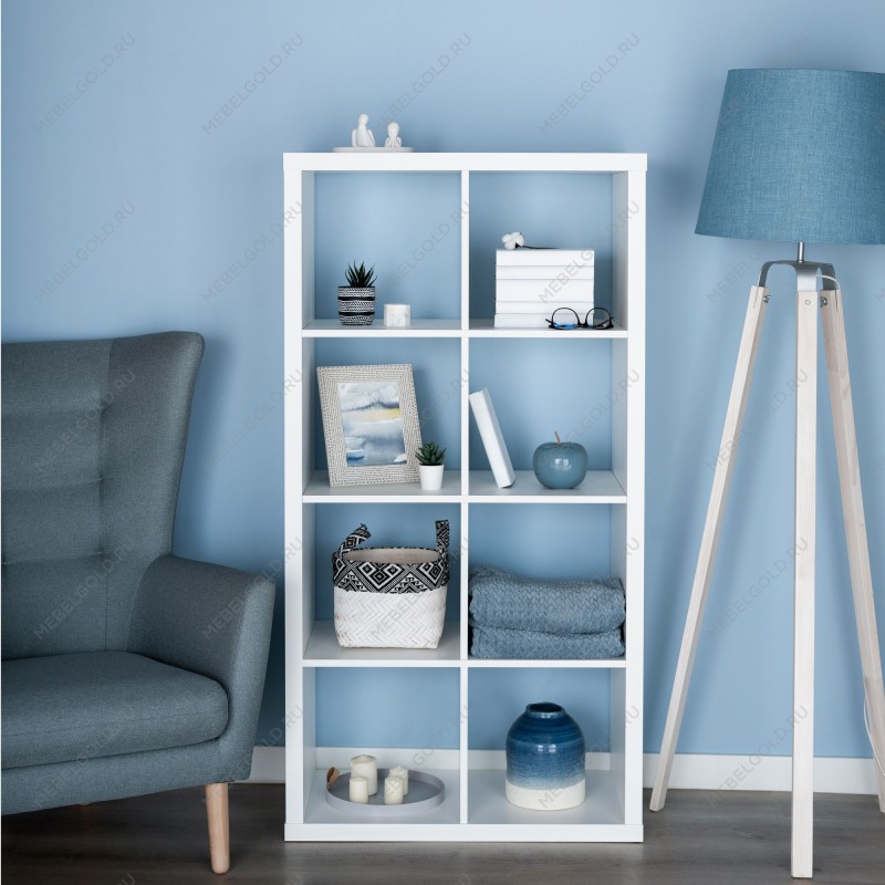 КАЛЛАКС / ФОРА Стеллаж ИКЕА / IKEA 8, прямоуголной формы с двумя рядами ячеек, тамбурат, цвет белый | изображение 4