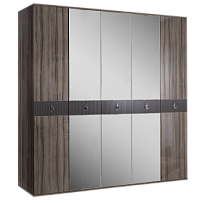 Шкаф 5-ти дверный с зеркалом Римини СОЛО (Орех империя/Серебро) РМШ1/5(s)