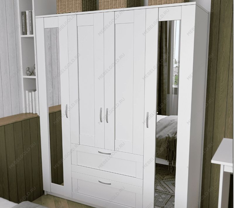 БРИМНЭС / СИРИУС Шкаф ИКЕА / IKEA комбинированный 4 двери и 1 ящик белый (с 2 зеркалами) | изображение 5