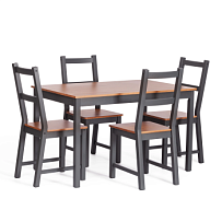 Обеденный комплект Соната (стол + 4 стула)/Sonata dining set, массив сосны, стол: 120х75х73см  стул :41х50х95см, антик /графит