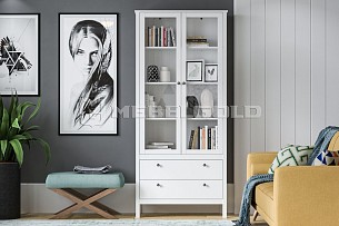 Шкаф-витрина Ева (Хельга) REG2W2S с подсветкой белый