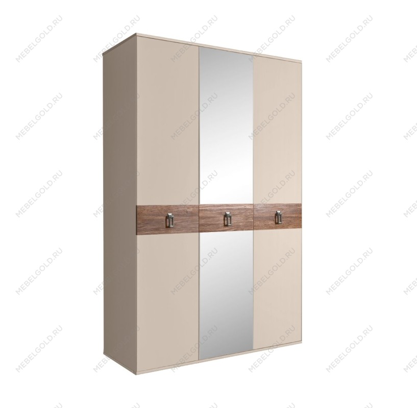 Шкаф 3-х дверный с зеркалом Bogemia Wood Fa (Ваниль/Хром) БМШ1/3(Wo)