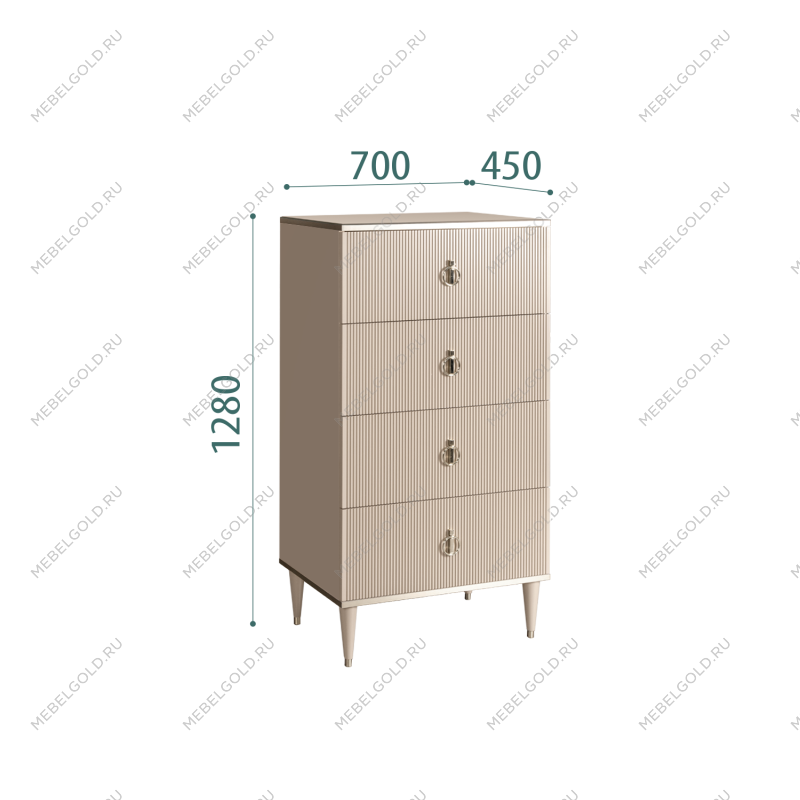 Комод 4 ящика Римини СОЛО (Ваниль/Серебро) РМКМ-6(s)