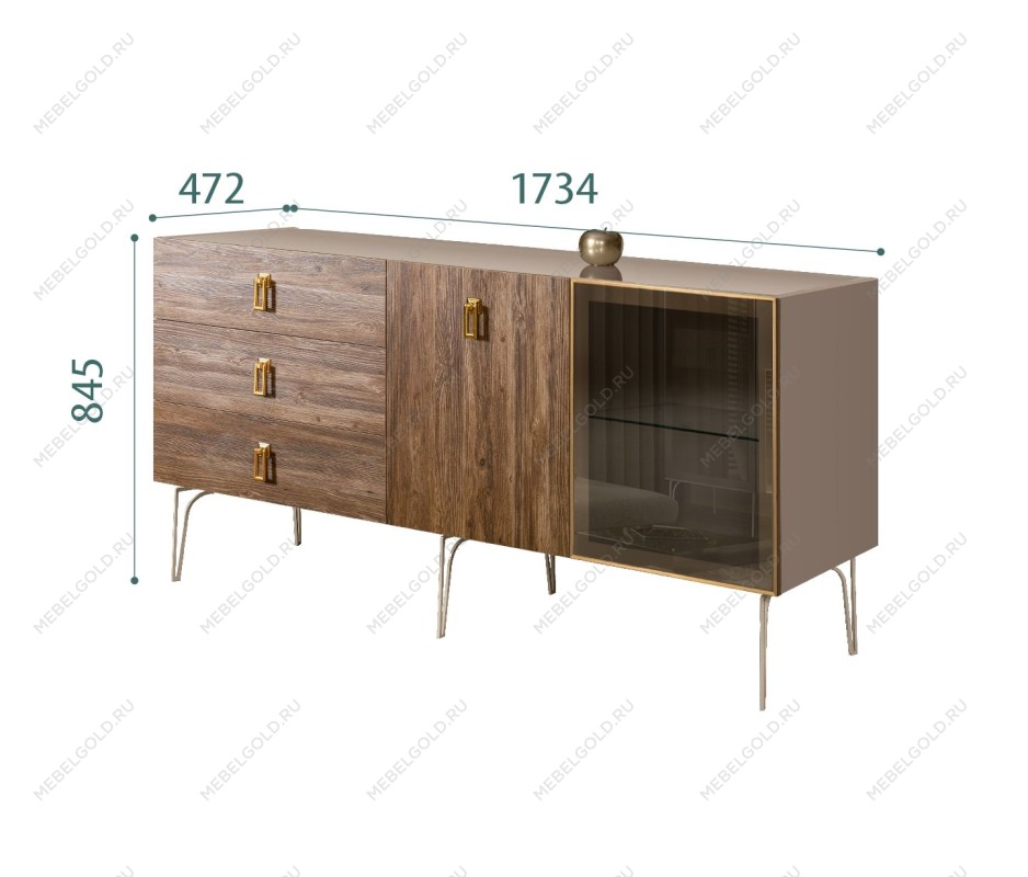 Комод 1.6м Bogemia Wood Fa (Мокка) (Lakobel/Золото) БМКМ-4(Wo)[5][10]