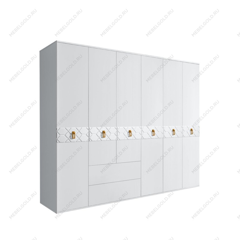 Шкаф 6-ти дверный с ящиками, Bogemia Farfalle (Белый/Золото) БМШ2/61(Fa)