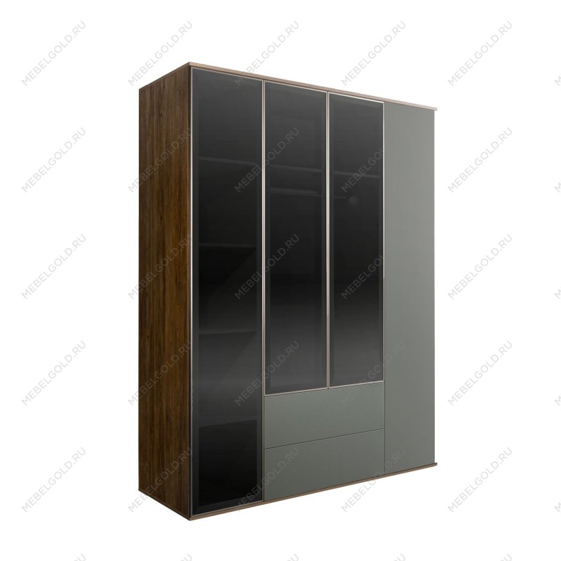 Шкаф 4-х дв. с ящиками Bogemia Woodline Air (Серый/Серебро) БМШ2/42(3)