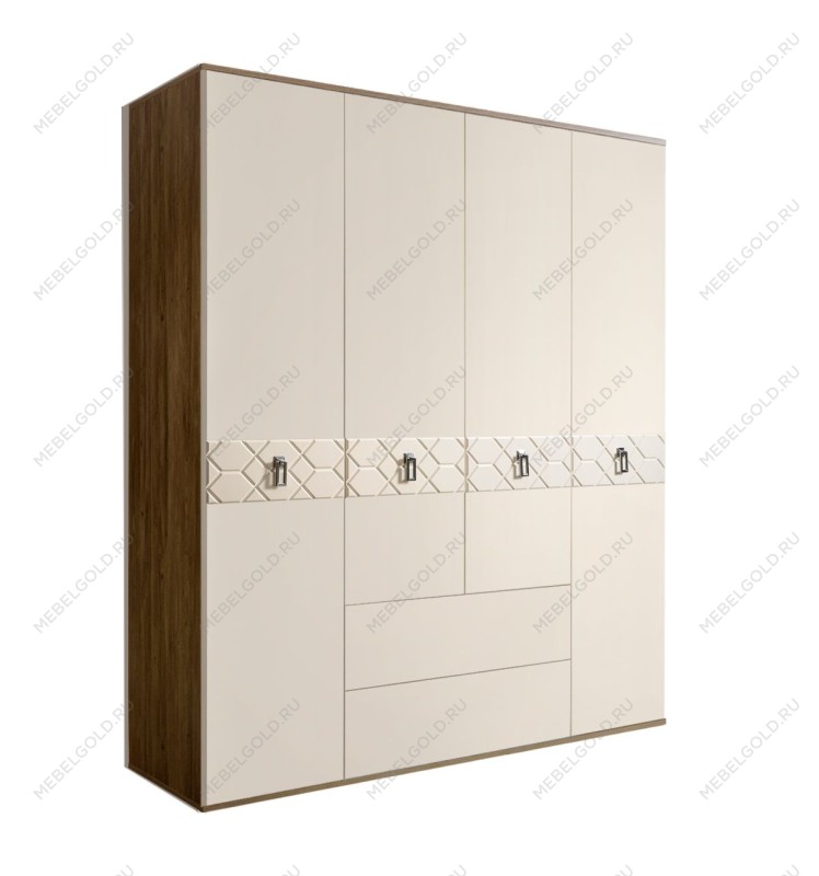 Шкаф 4-х дверный с ящиками Bogemia Woodline Fa (Слоновая кость/Хром) БМШ2/41