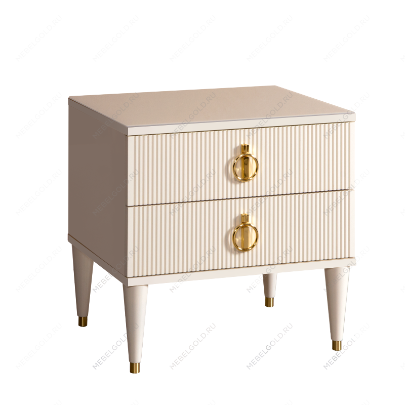 Тумба прикроватная 2 ящика Римини СОЛО (Бежевый/Золото) РМТП-2(s)