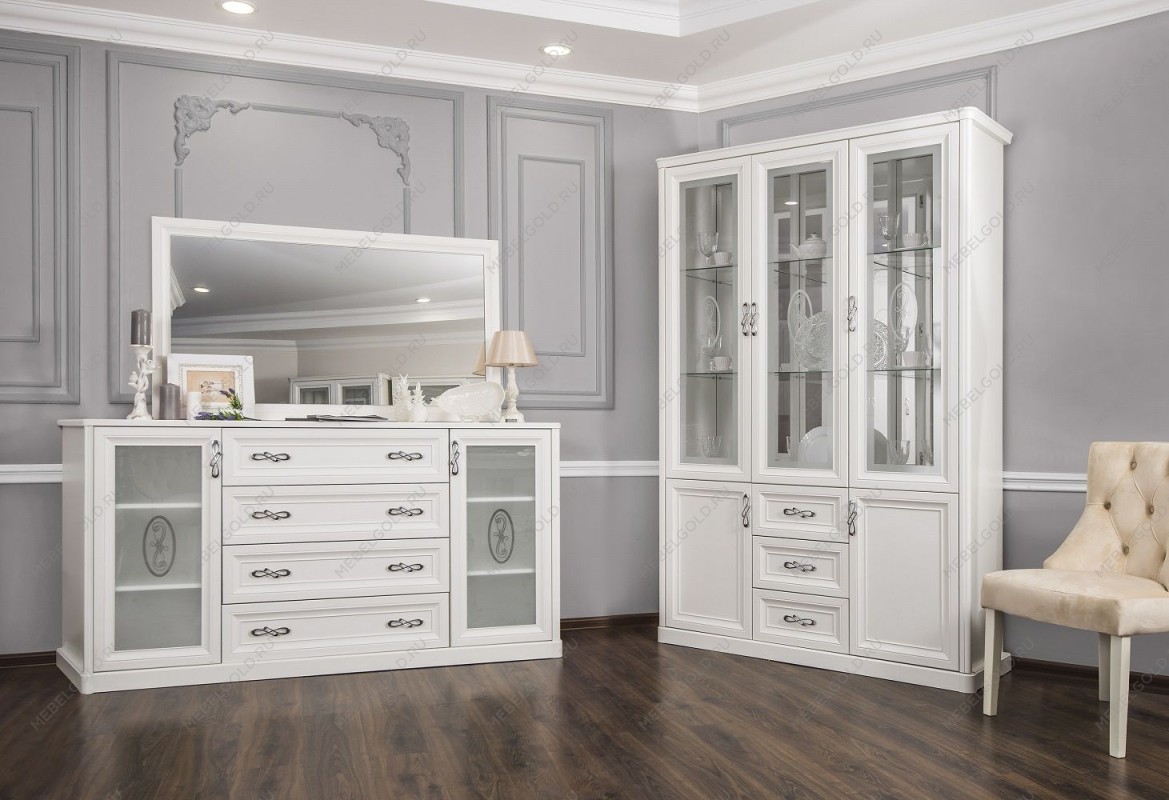 Гостиная Мишель 1+комод+зеркало+1 белый матовый | изображение 2