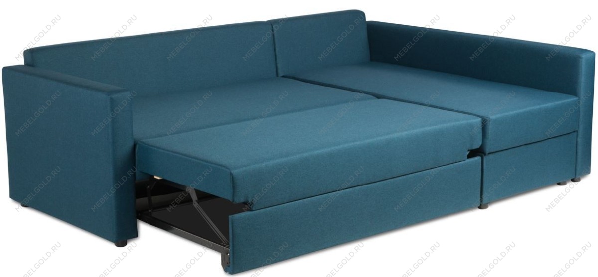 Диван угловой трехместный Вало с длинным подлокотником, сине-зелёный, рогожка | изображение 1